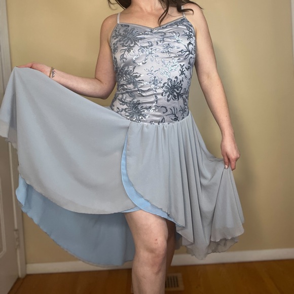 Weissman Sequin Floral High-Low Georgette Dress Dance Costume Adult Large Blue - Picture 2 of 13